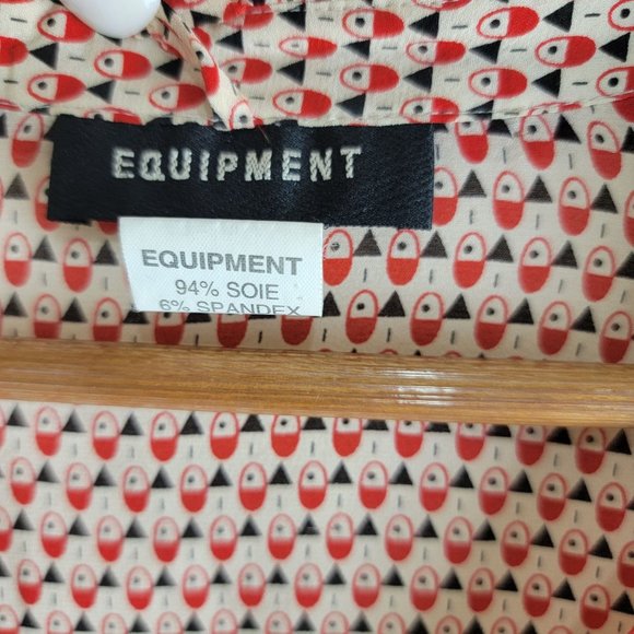 Equipment Geometric Pattern Silk Button Down Shirt Long Sleeve Red size M - Picture 5 of 8